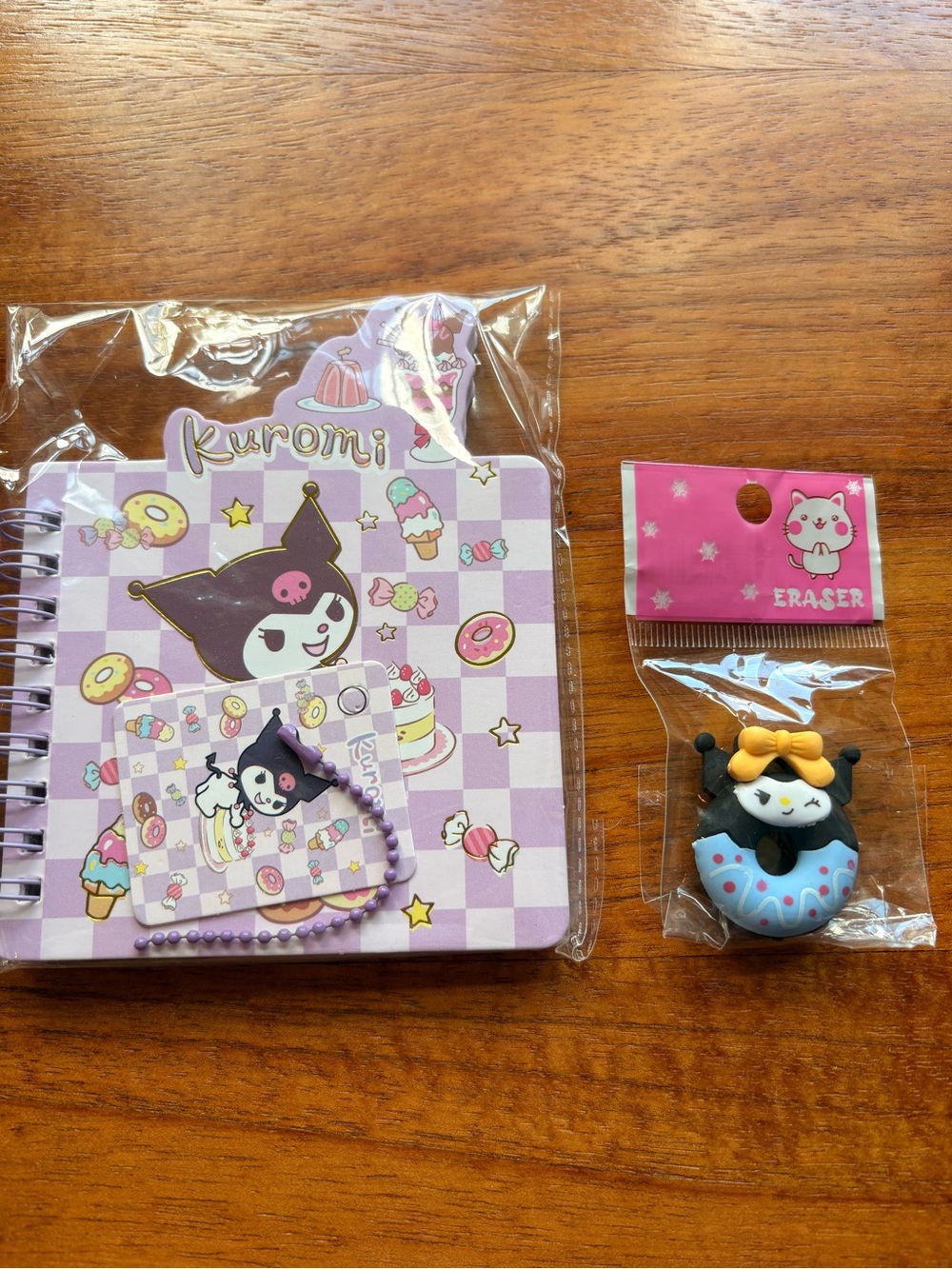 Cute Donut Kuromi themed mini notebook with eraser